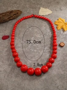 木頭串珠項鏈 - 紅色 - 查看 4