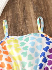 SHEIN Toddler Girls Allover Heart Print Belted Cami Jumpsuit