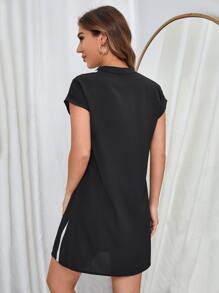 SHEIN Clasi Colour Block Dolman Sleeve Tunic Dress - Black and White - View 2