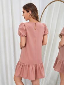 SHEIN VCAY Vestido smock de manga farol bajo con fruncido - Rosa vieja - Ver 2