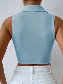 SHEIN Unity Solid Ribbed Knit Tank Top - Baby Blue - View 2