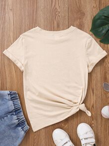 SHEIN Girls Racket & Letter Graphic Tee - Khaki - View 2