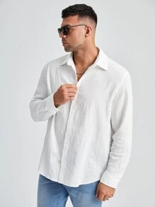 Manfinity VCAY Nam Áo sơ mi Bông Chất rắn Thả vai - trắng - Xem 4