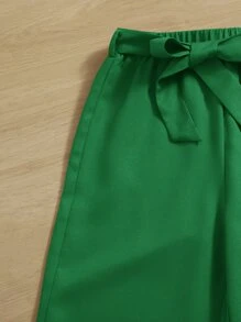 SHEIN 少女人物&字母圖案t恤和自繫腰帶長褲