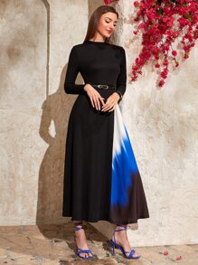 Modelyn Colorblock Stand Collar Belted Dress - Multicolor - View 4
