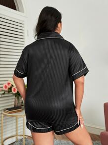 Bộ Giản Dị Kích Thước Lớn Túi Tương phản ràng buộc Nút phía trước màu trơn Đơn giản - màu đen - Xem 2