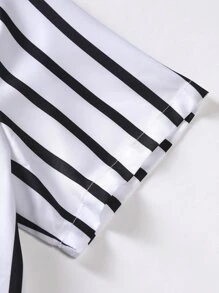 Manfinity Homme Men Striped Shirt & Drawstring Waist Shorts Without Tee - Black and White - View 7