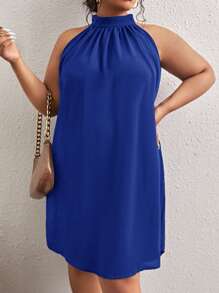 SHEIN Frenchy Plus Solid Key Hole Back Halter Dress