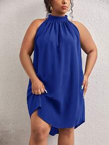 SHEIN Frenchy Plus Solid Key Hole Back Halter Dress