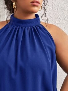 SHEIN Frenchy Plus Solid Key Hole Back Halter Dress