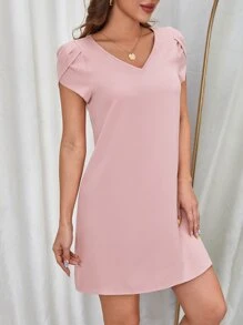 SHEIN Clasi V領花瓣袖直筒洋裝