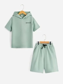 SHEIN Bộ hai mảnh Trai Dây kéo Túi Slogan Giải trí - Màu xanh Bạc hà - Xem 1