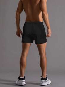 Manfinity Homme 男士素色腰部抽繩短褲 - 黑色 - 查看 2
