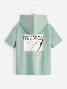 SHEIN Bộ hai mảnh Trai Dây kéo Túi Slogan Giải trí - Màu xanh Bạc hà - Xem 3