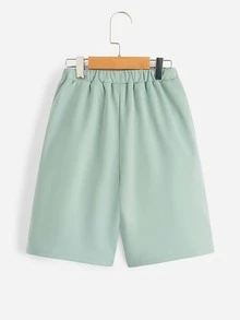 SHEIN Bộ hai mảnh Trai Dây kéo Túi Slogan Giải trí - Màu xanh Bạc hà - Xem 6