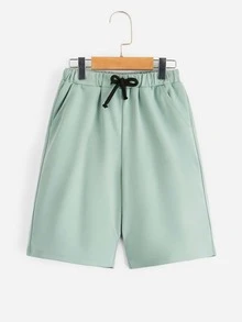 SHEIN Bộ hai mảnh Trai Dây kéo Túi Slogan Giải trí - Màu xanh Bạc hà - Xem 8