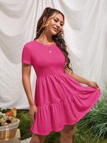 SHEIN VCAY Ruffle Hem Solid Dress