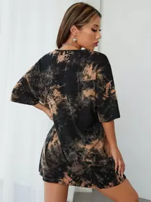 SHEIN EZwear Wings & Letter Graphic Tie Dye Cut Out Drop Shoulder Tee Dress - Multicolor - View 2