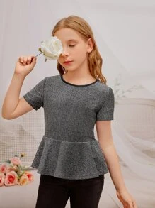 SHEIN 女孩後打結荷葉邊下擺T恤 - 黑色 - 查看 2