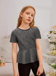 SHEIN 女孩後打結荷葉邊下擺T恤 - 黑色 - 查看 3