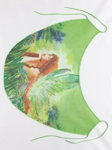 Figure Graphic Halter Tie Back Asymmetrical Hem Cover Up Dress - Multicolor - View 7