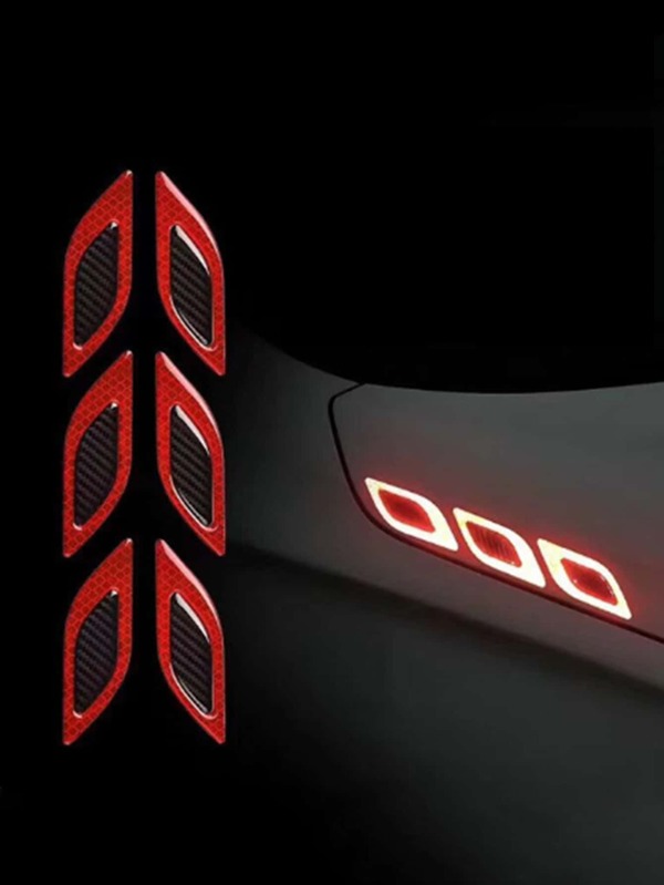 6pcs Car Reflective Carbon Fiber Safety Warning Sticker
