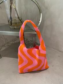 波浪條紋圖案鉤針編織袋 - 彩色 - 查看 1