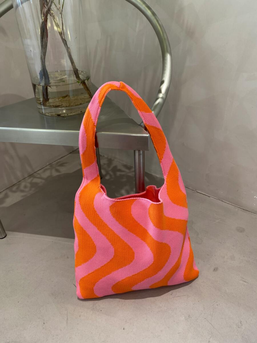 波浪條紋圖案鉤針編織袋 - 彩色 - 查看 1