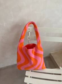 波浪條紋圖案鉤針編織袋 - 彩色 - 查看 2