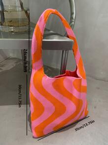 波浪條紋圖案鉤針編織袋 - 彩色 - 查看 5