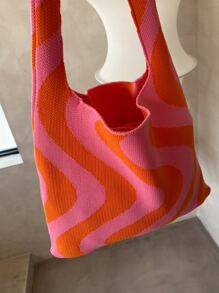 波浪條紋圖案鉤針編織袋 - 彩色 - 查看 7