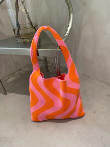 波浪條紋圖案鉤針編織袋 - 彩色 - 查看 8