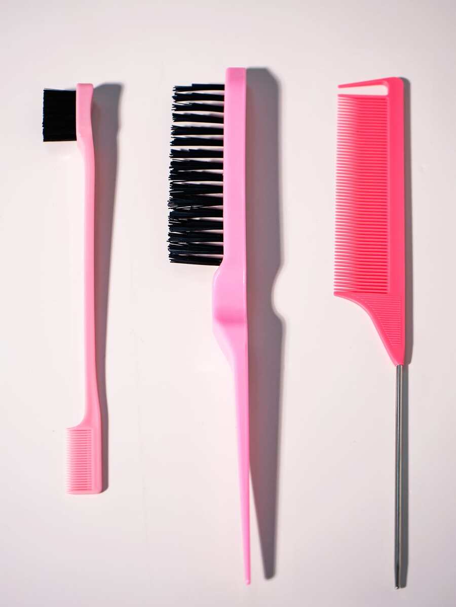 3 件套/套装尖尾梳 & 眉刷 & 尖尾鬃毛刷用于护发，梳理刷套装用于抚平头发和散落/尖尾造型梳/尖尾刷套装/护发女孩礼物（粉色）、返校、旅行度假必需品、女士发饰