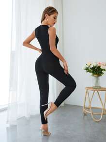 SHEIN PETITE Đơn vị Nữ Dây kéo màu trơn - màu đen - Xem 2