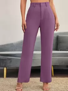 SHEIN Essnce Solid High Rise Tailored Trousers - Mauve Purple - View 1