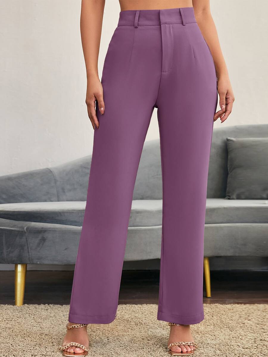 SHEIN Essnce Solid High Rise Tailored Trousers - Mauve Purple - View 1