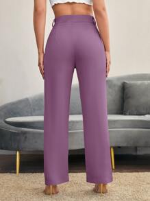 SHEIN Essnce Solid High Rise Tailored Trousers - Mauve Purple - View 2