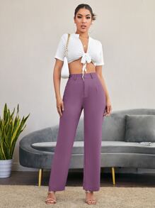 SHEIN Essnce Solid High Rise Tailored Trousers - Mauve Purple - View 3