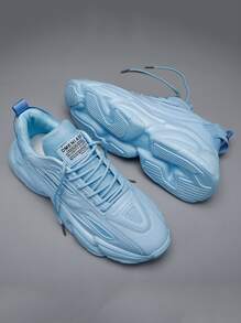 男士拼接網紗字母圖案前綁帶字母貼飾運動鞋 - 藍色 - 查看 3