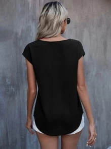 SHEIN LUNE Roll Cuff Batwing Sleeve Blouse - Black - View 2