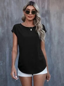 SHEIN LUNE Roll Cuff Batwing Sleeve Blouse - Black - View 5