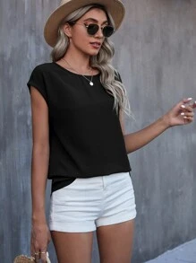 SHEIN LUNE Roll Cuff Batwing Sleeve Blouse - Black - View 6