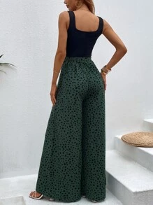 Breezaya 斑點印花闊腿腰帶連身褲 - 彩色 - 查看 2