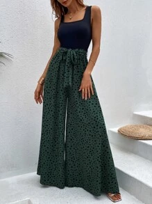 Breezaya 斑點印花闊腿腰帶連身褲 - 彩色 - 查看 6