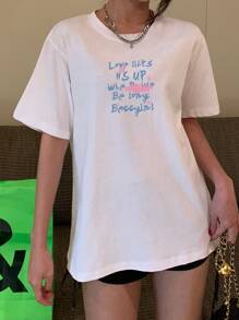 Slogan Pattern Tee - White - View 1
