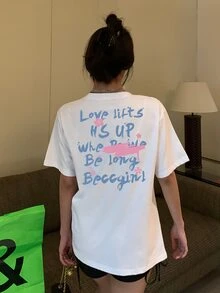Slogan Pattern Tee - White - View 2