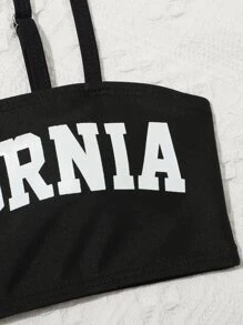 Tween Girl 4packs Letter Graphic Contrast Binding Bikini Set Summer Beach - Black and White - View 3