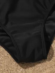 Tween Girl 4packs Letter Graphic Contrast Binding Bikini Set Summer Beach - Black and White - View 4