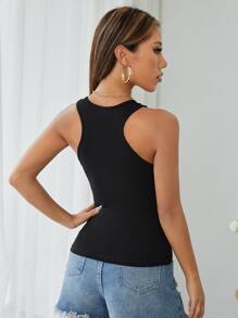 SHEIN PETITE Top tank tejido de canalé - Negro - Ver 2