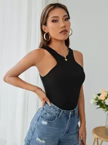 SHEIN PETITE Top tank tejido de canalé - Negro - Ver 5
